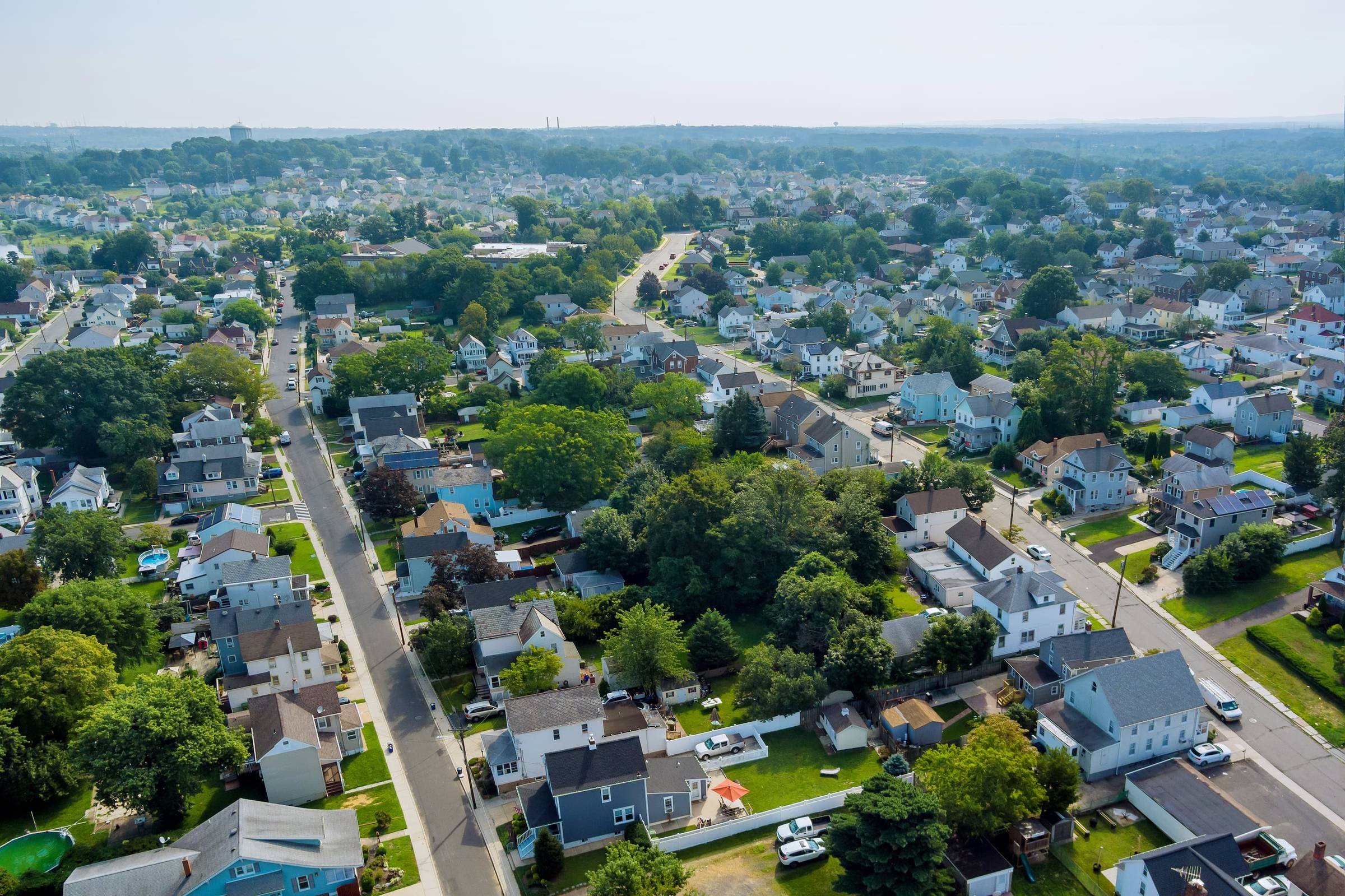 An aerial view of a city.